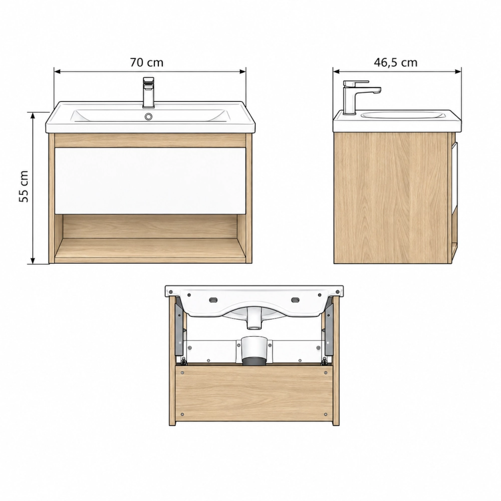 Mobilier baie suspendat cu lavoar, 70 cm, Edda SeviIya - imagine 7